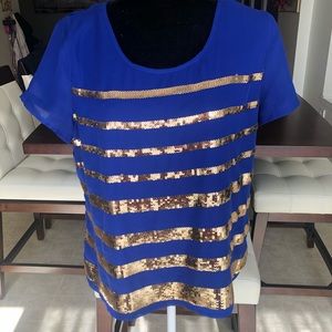 Sequined striped blouse royal blue/ gold
